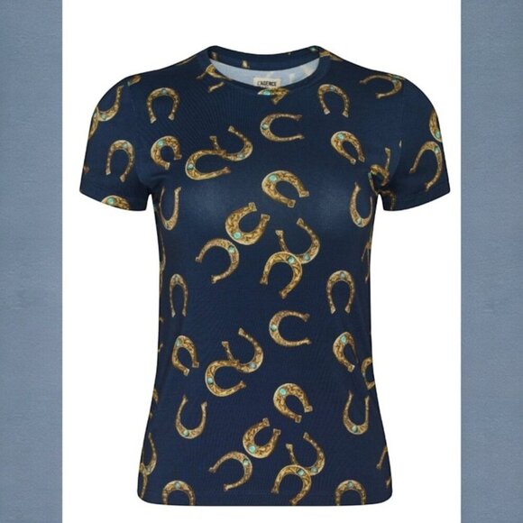 NEW L'AGENCE ressi short sleeve tee in Midnight Multi Horseshoe Size S - Picture 2 of 6